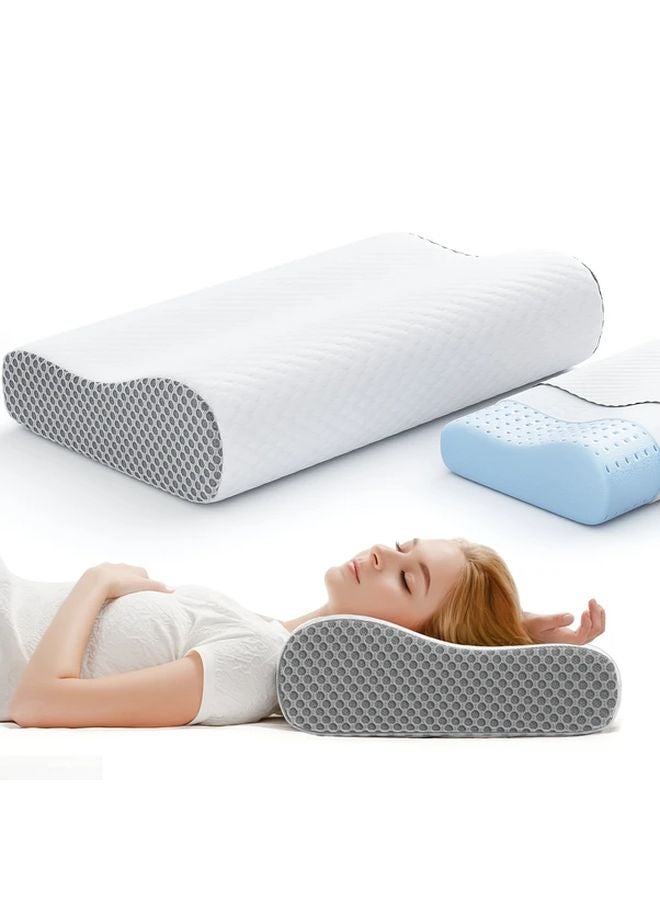 Ergonomic Neck Pillow Gray White Cervical Support for Side Back Stomach Sleepers Machine Washable - Image 1